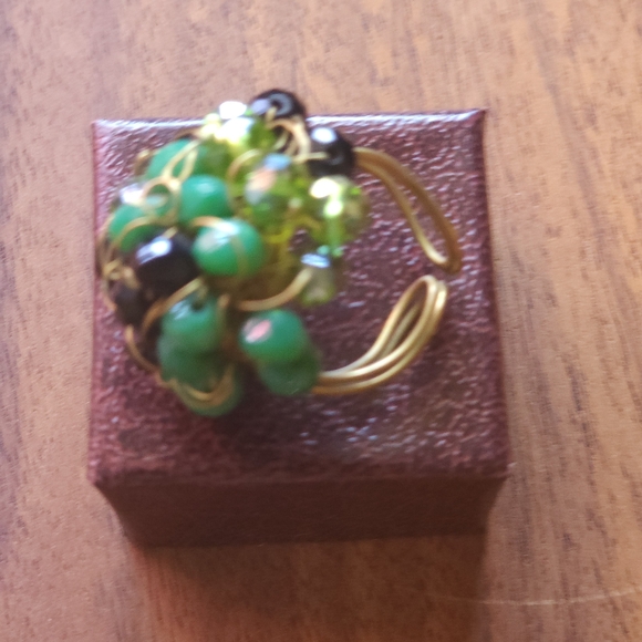 Cocktail Ring, adjustable, green - Picture 1 of 8